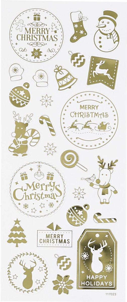 Stickers, vel 10x24 cm, circa 26 stuk, goud, Kerst, 1vel [HOB-29149]